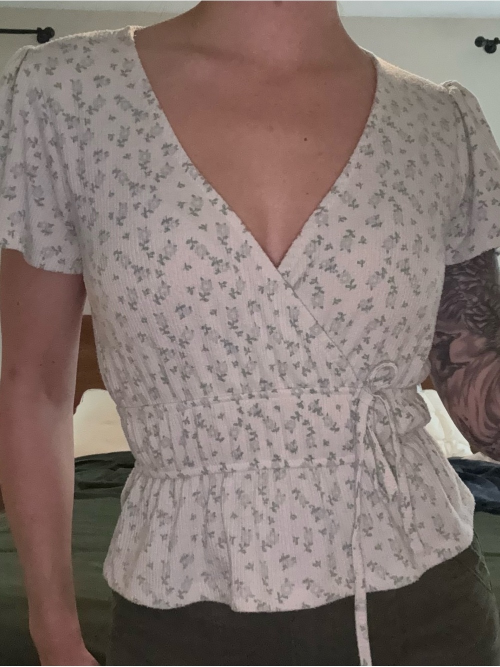 Women's Soft White Floral Peplum Top